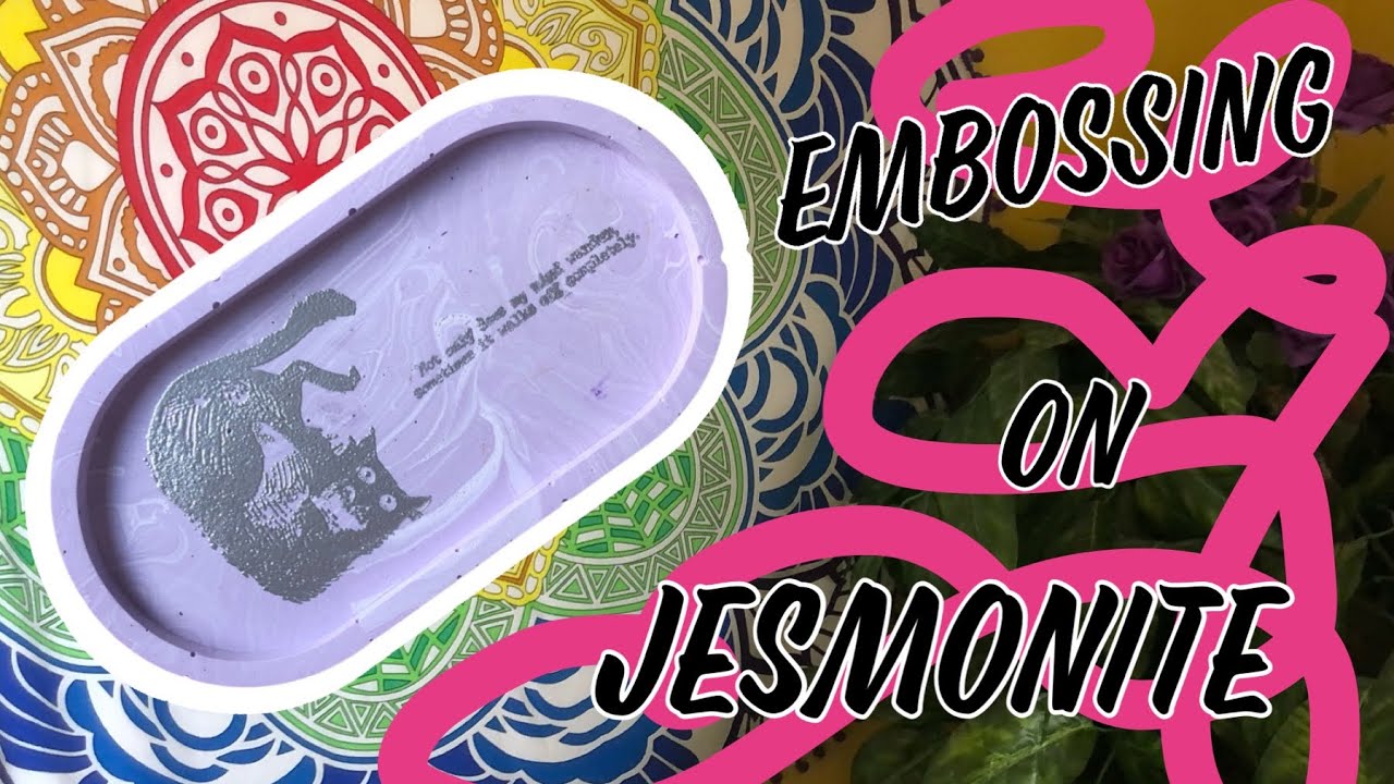 Decorating jesmonite using embossing ink and powder tutorial - She Lyons