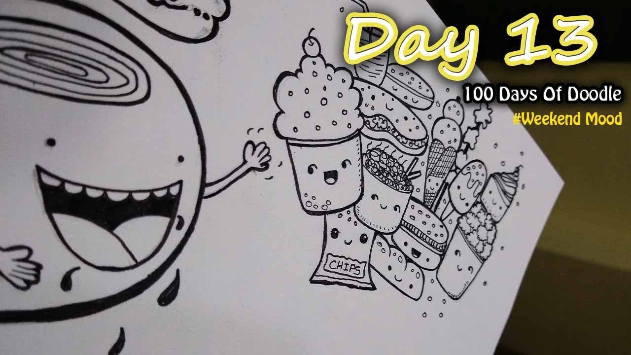 Doodle Art | Day 13 ~ 100 Days Of Doodle ~ Doodling My Weekend Mood 🍔🍿🍜