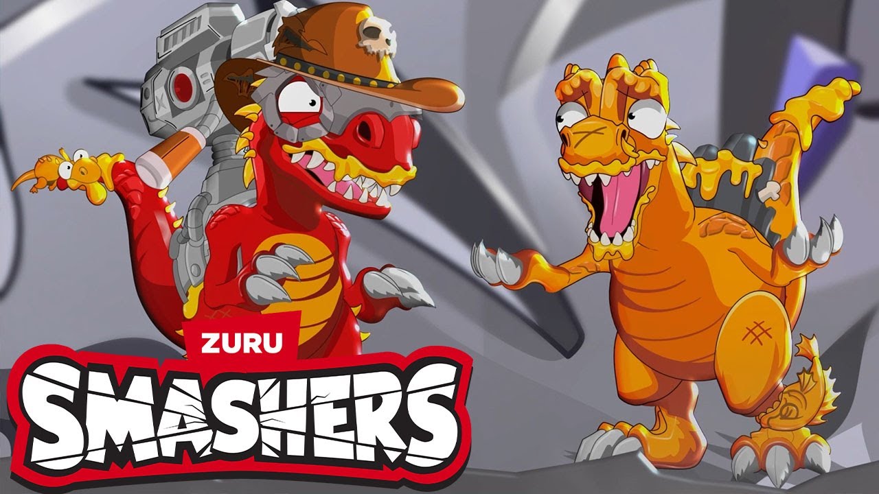 Chomp and Threehorn's Revenge + More | Smashers | Dinosaur Cartoons For Kids