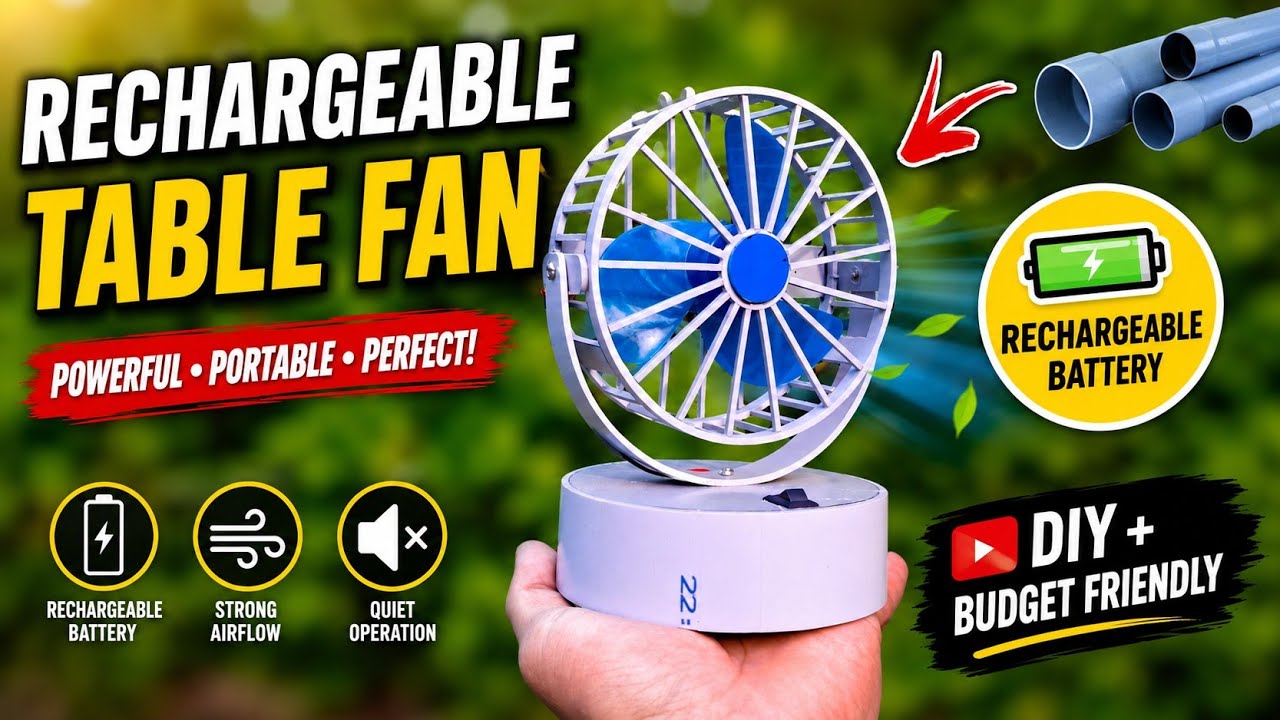 How To Make Rechargeable Table Fan | Using In Pvc Pipe