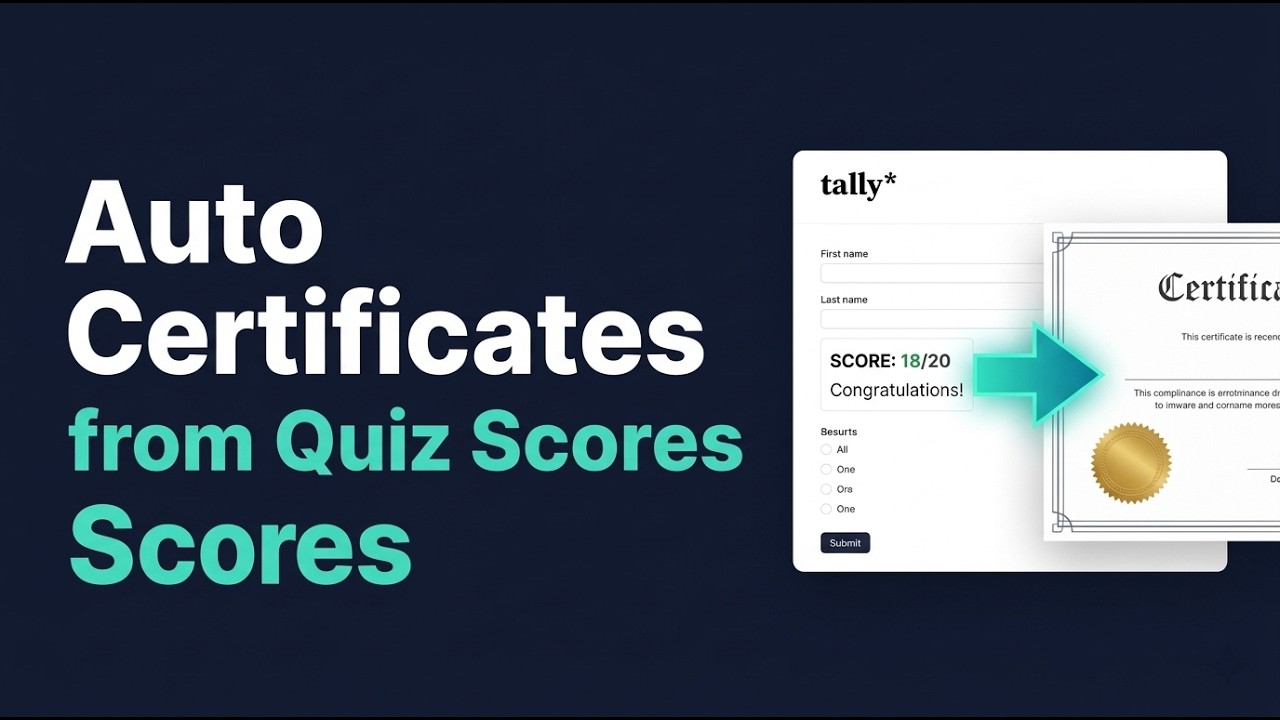 How to Trigger Automatic Certificates Based on Tally.so Quiz Scores -  Tally Free Version