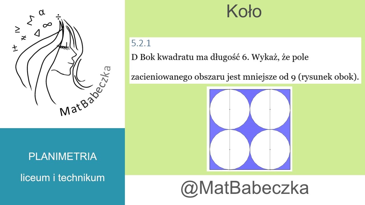 5.2.1 D Bok kwadratu ma długość 6. Wykaż, że pole zacieniowanego obszaru jest mniejsze od 9.