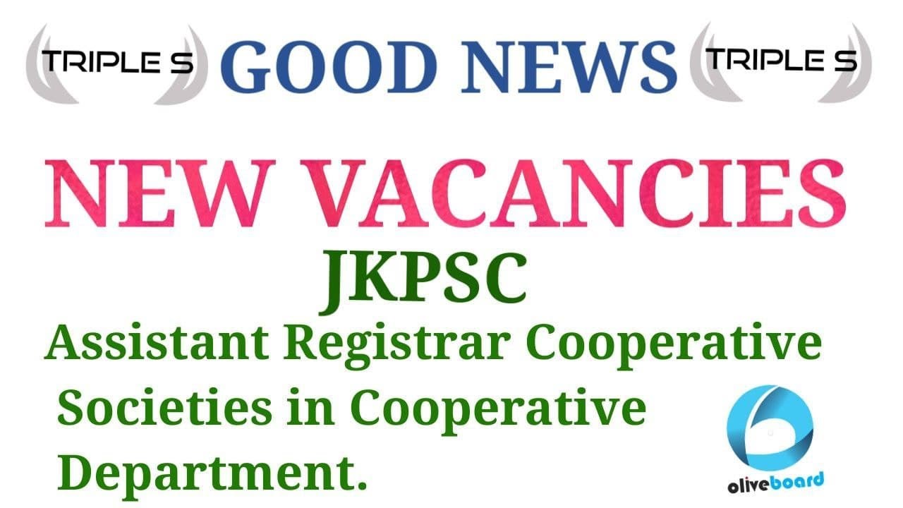Good News - New Vacancies -  Assistant Registrar Cooperative Societies in  Cooperative Department.