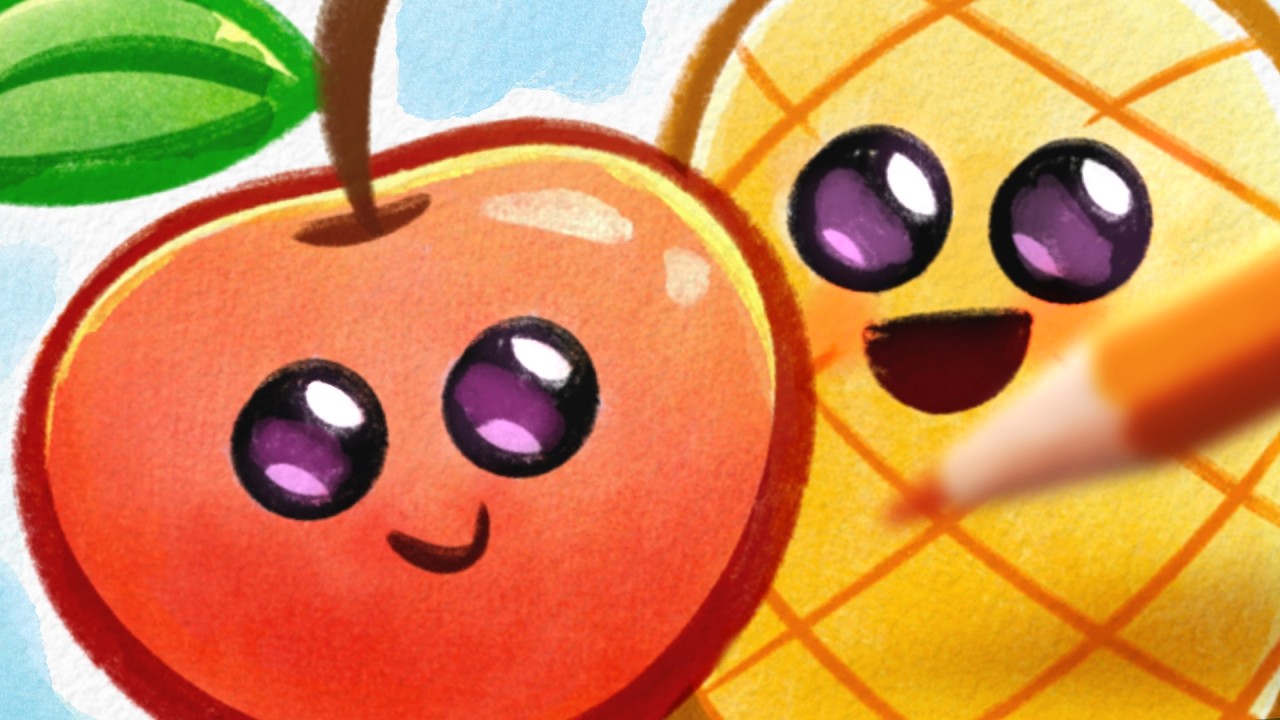 Appel en ananas tekenen 🍎🍍 | Schattige fruit-karakters Nr.1