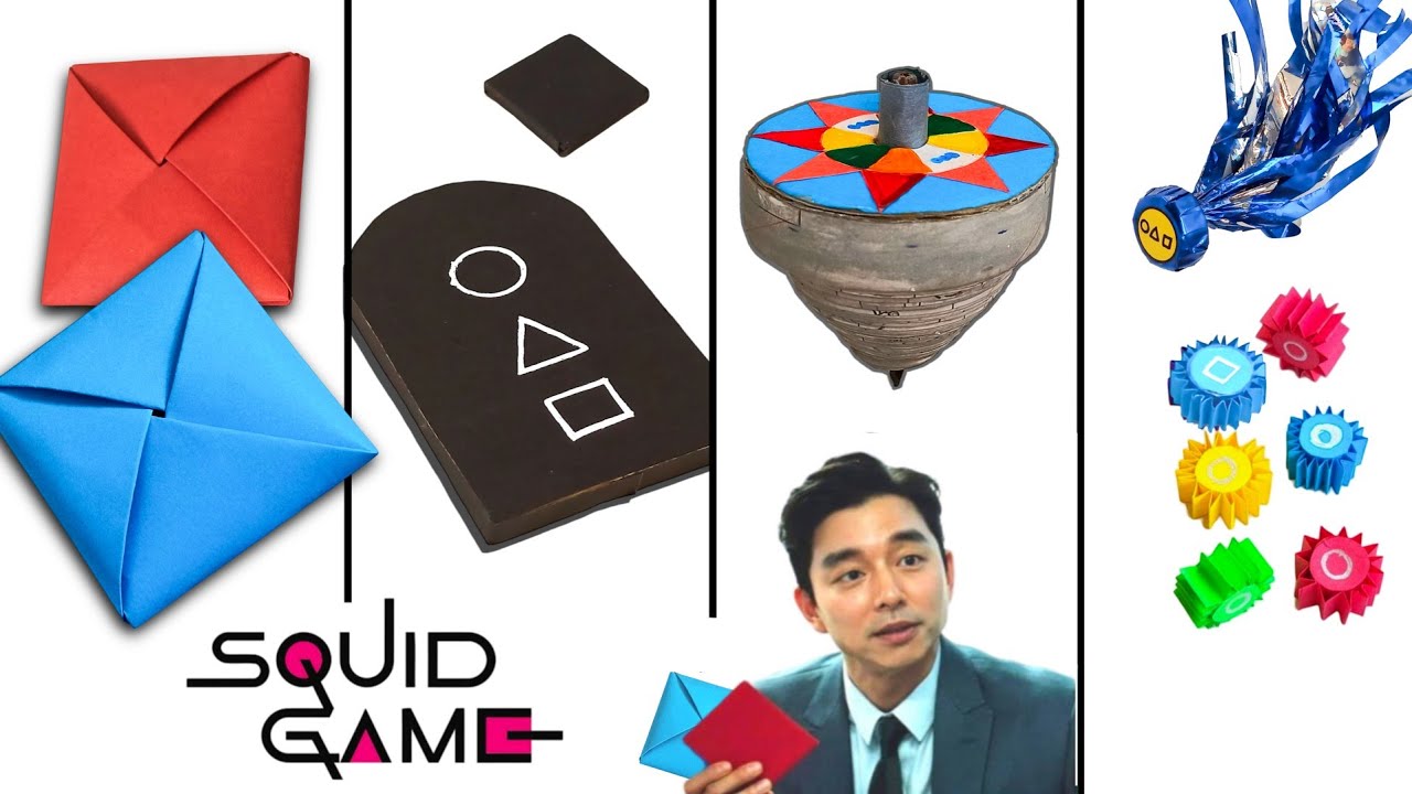 DIY ALL GAMES OF SQUIDGAME || How to make jegi, Ddakji ,Gonggi , Jegi , Spinning Top , Flying stone