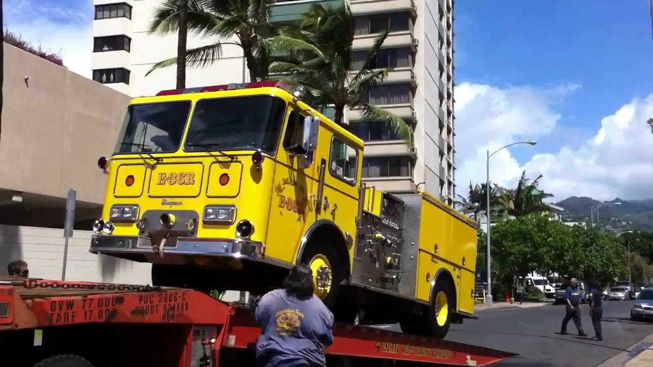 Honolulu Firetruck Being Towed