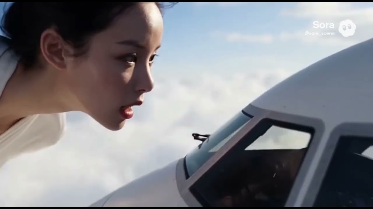 Passengers Look Outside… and See a Giant Woman Flying Beside the Plane 😱✈️ #Sora2