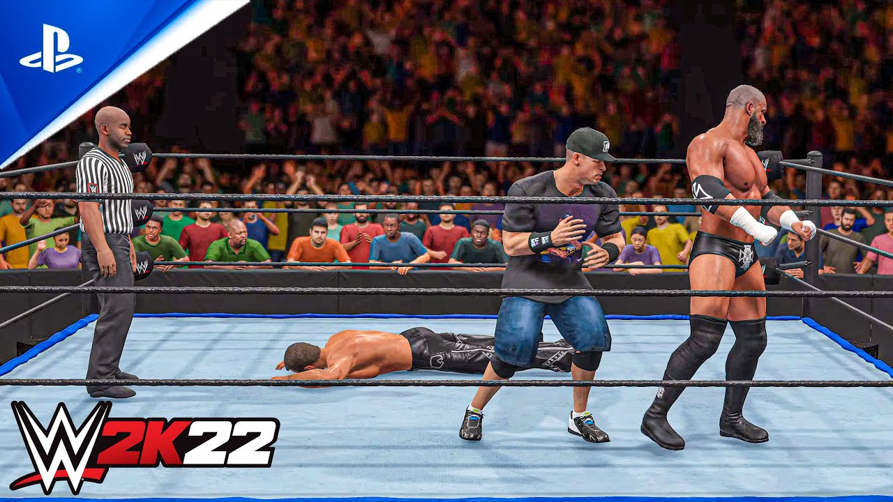 WWE 2K22 John Cena, vs Triple HHH, vs Shawn Michaels, Triple threat match | PS5 [4K60fps]