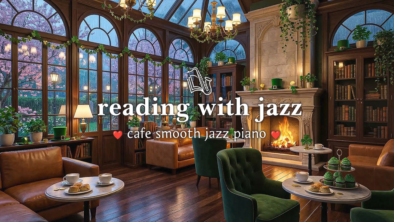 Relaxing Rainy Ambience at a Cozy Bookstore Cafe Smooth Jazz Piano & Snowfall for Reading, Working