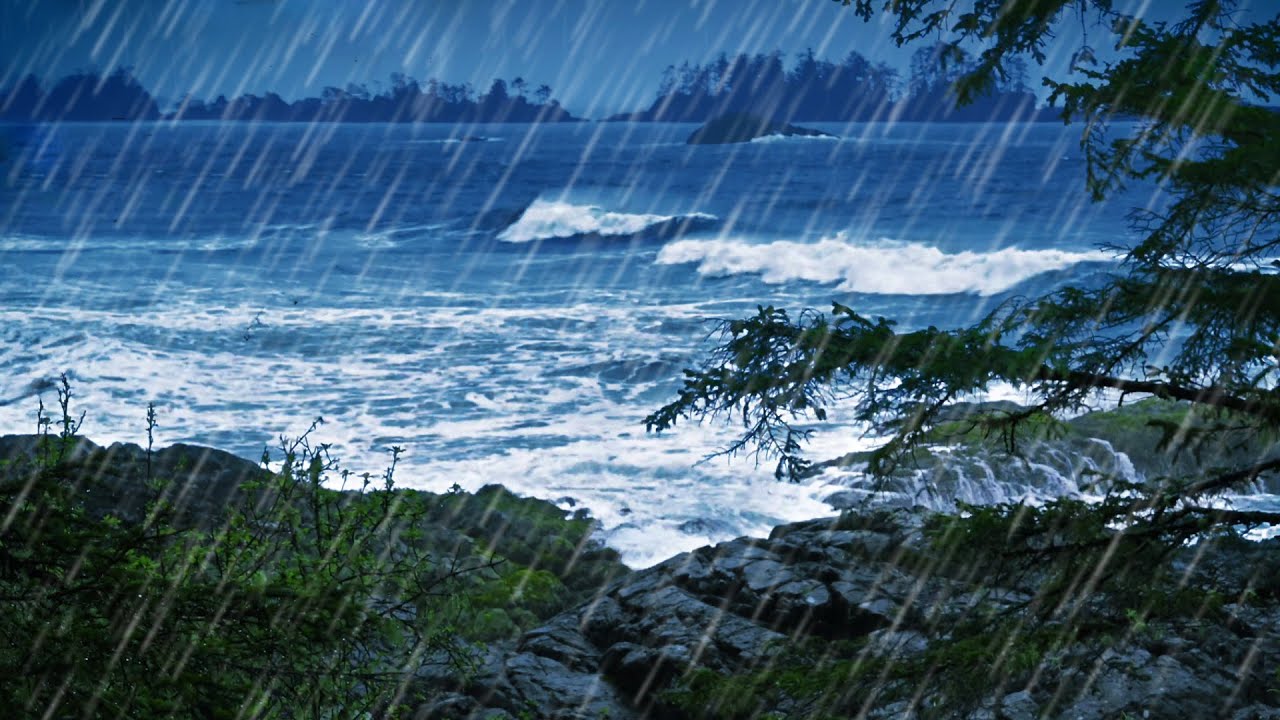 Heavy Rain & Crashing Waves | Rainstorm and Ocean Sounds for Relaxation and Sleep