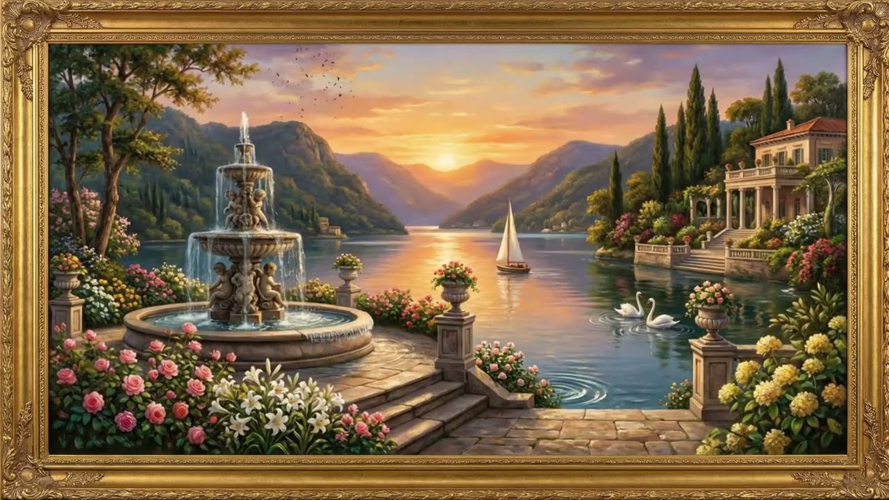 Golden Lakeside Garden Sunset Ambience | Peaceful Evening Relaxation for Sleep, Reading & Inner Calm