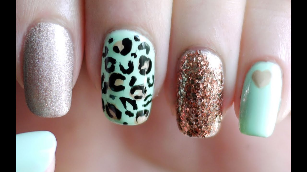 Mint Leopard Nails