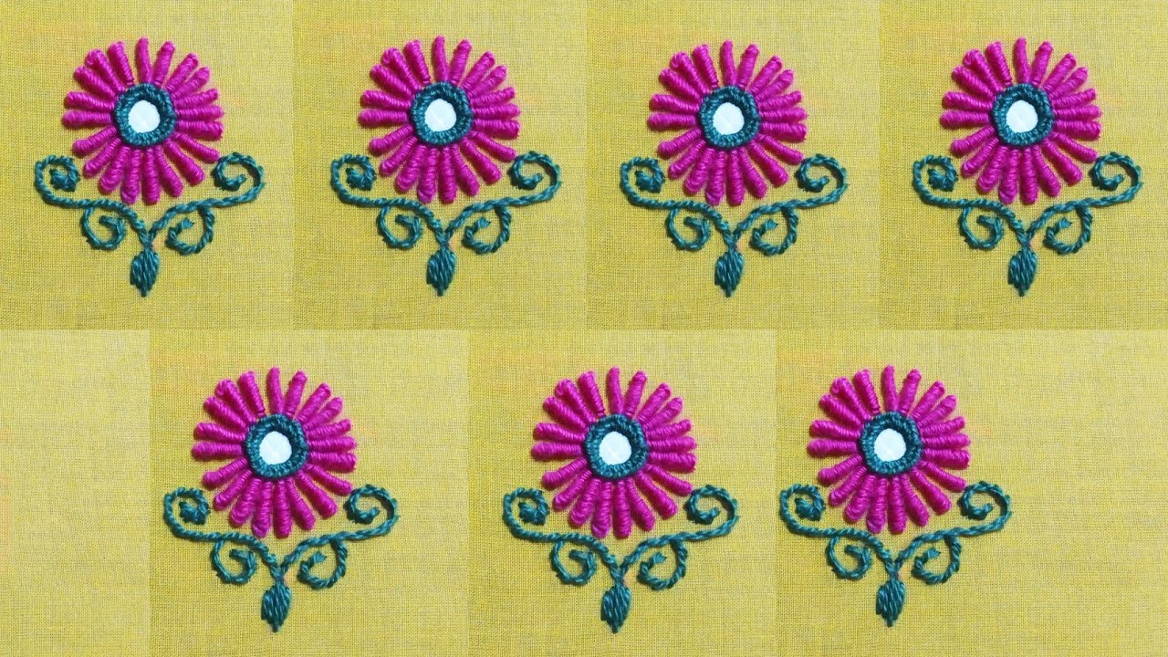 Hand embroidery flower motifs for all over dress/blouse #HandEmbroidery #MaggamWorkUsingNormalNeedle
