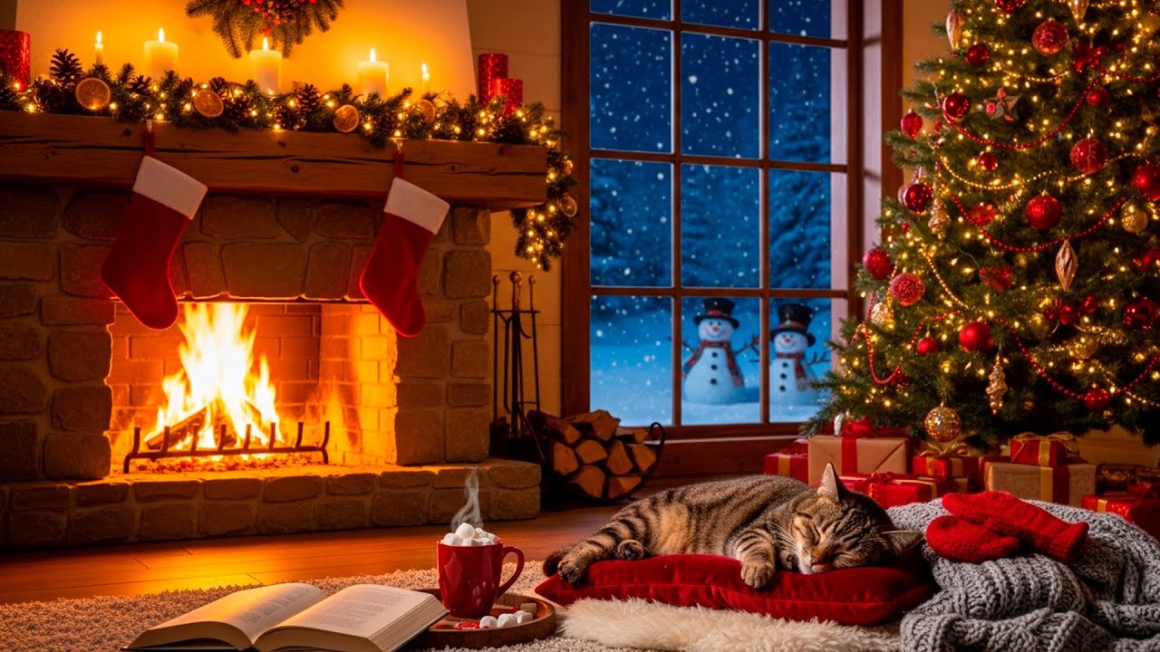 Snowy Forest Cabin ❄️ Crackling Fireplace & Cozy Tea Ambience for Sleep & Deep Focus