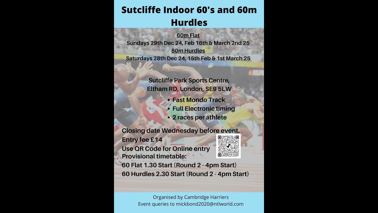 Sutcliffe Indoor 60m #1 29/12/24 LIVE!