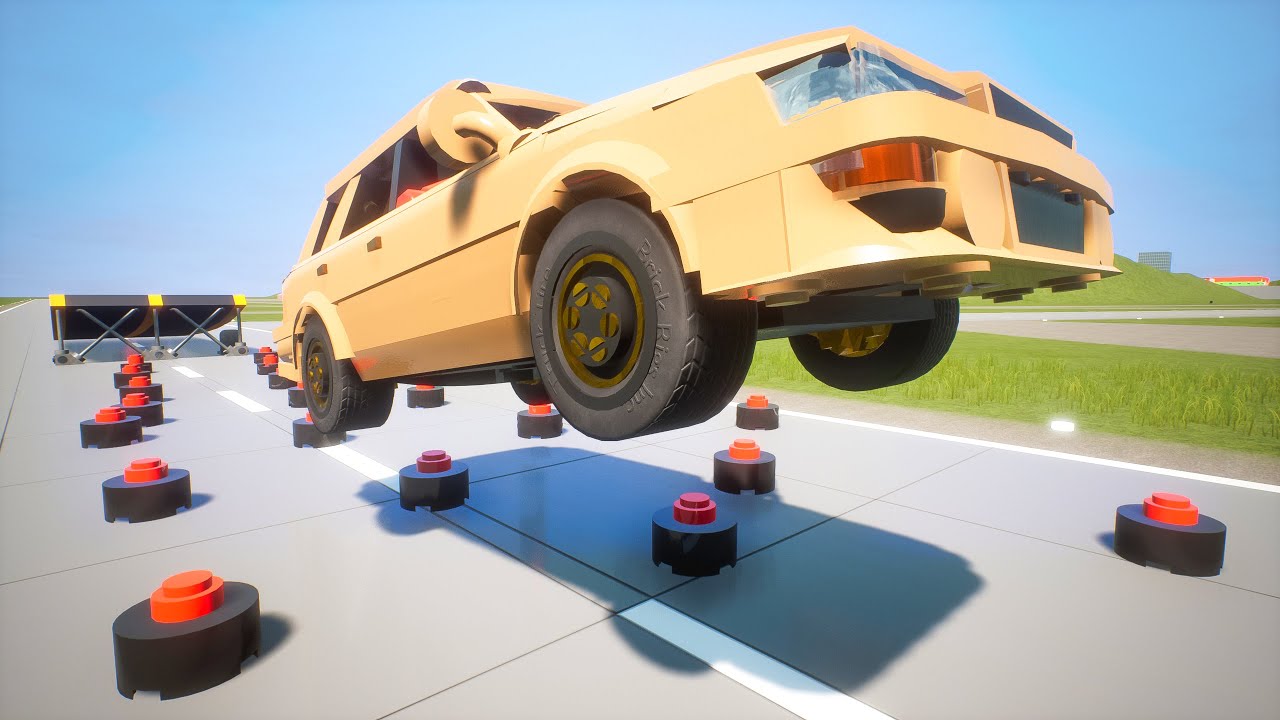 Lego Cars Jumps on Mines | Brick Rigs