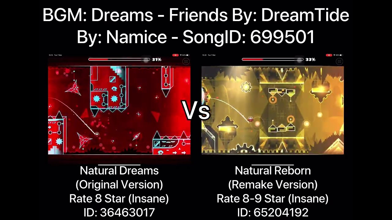 Geometry Dash = Natural Dreams Vs Natural Reborn (Comparison) (Original Vs Remake) (More)