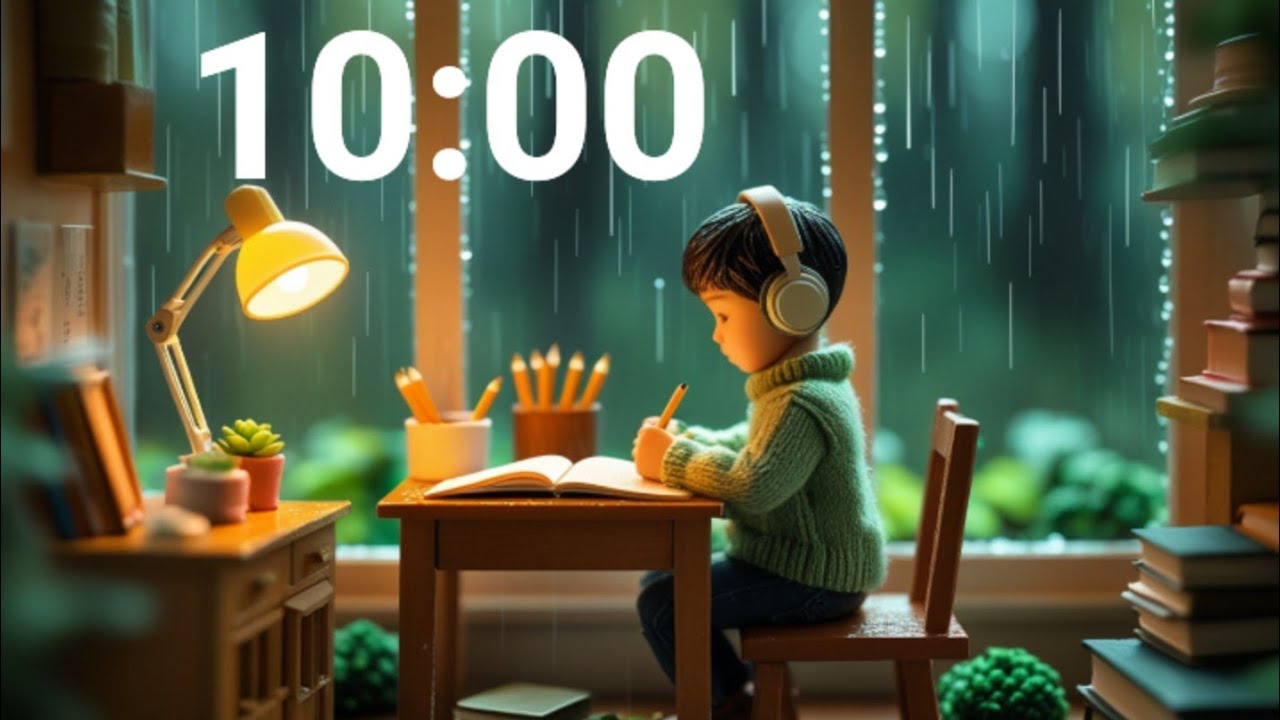 10-Minute Cozy Rain Desk Timer | Calm Study & Focus
