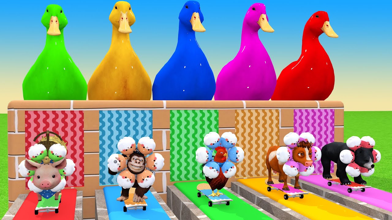 Long Slide Game With Cow Elephant Gorilla Hippopotamus Tiger 3d Animal Game Funny 3d Animals