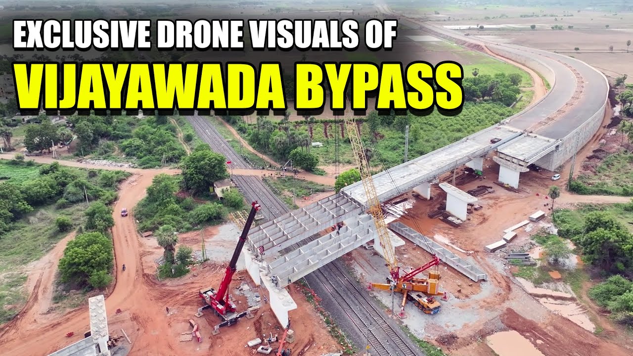 Exclusive Drone Visuals: Construction of Rail over bridge part of Vijayawada Bypass