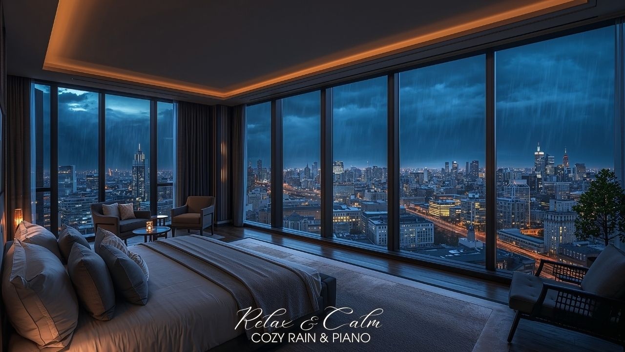 Luxury Urban Rain & Soft Piano 🌧️✨ | Deep Sleep, Stress Relief, Night City Calm