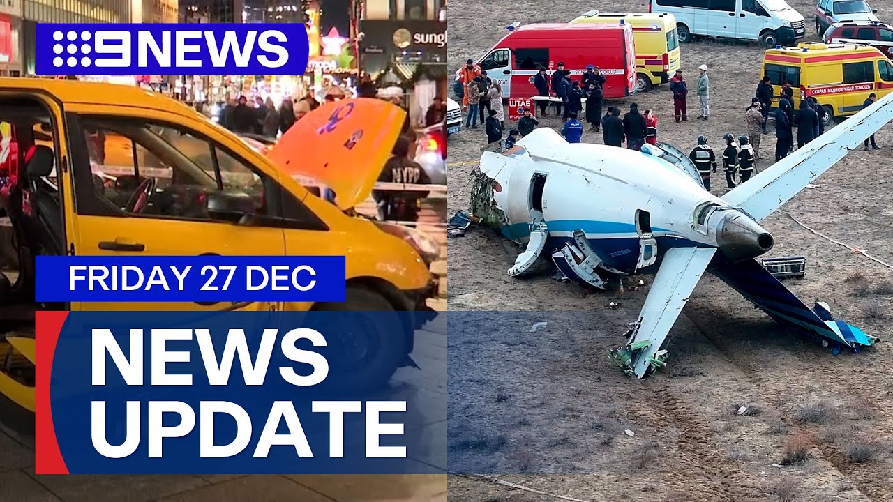 Freak Christmas Day crash in New York; Russia accused of downing Kazakhstan plane | 9 News Australia