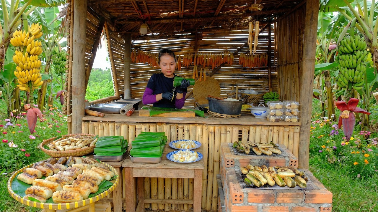Harvest Tree-Ripened Banana, Make Grilled Banana Wrapped In Sticky Rice With Coconut Milk For Market