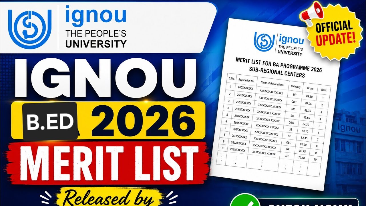 IGNOU B.ed  2026 #Merit list released #IGNOU B.ed entrance exam 2026# ignou 
