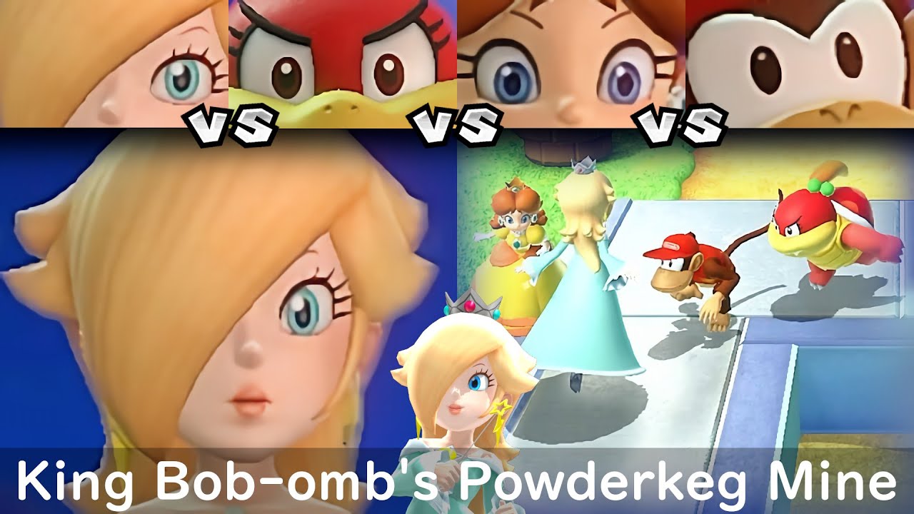 Super Mario Party Rosalina vs Pom Pom vs Daisy vs Diddy Kong #89 King Bob omb's Powderkeg Mine