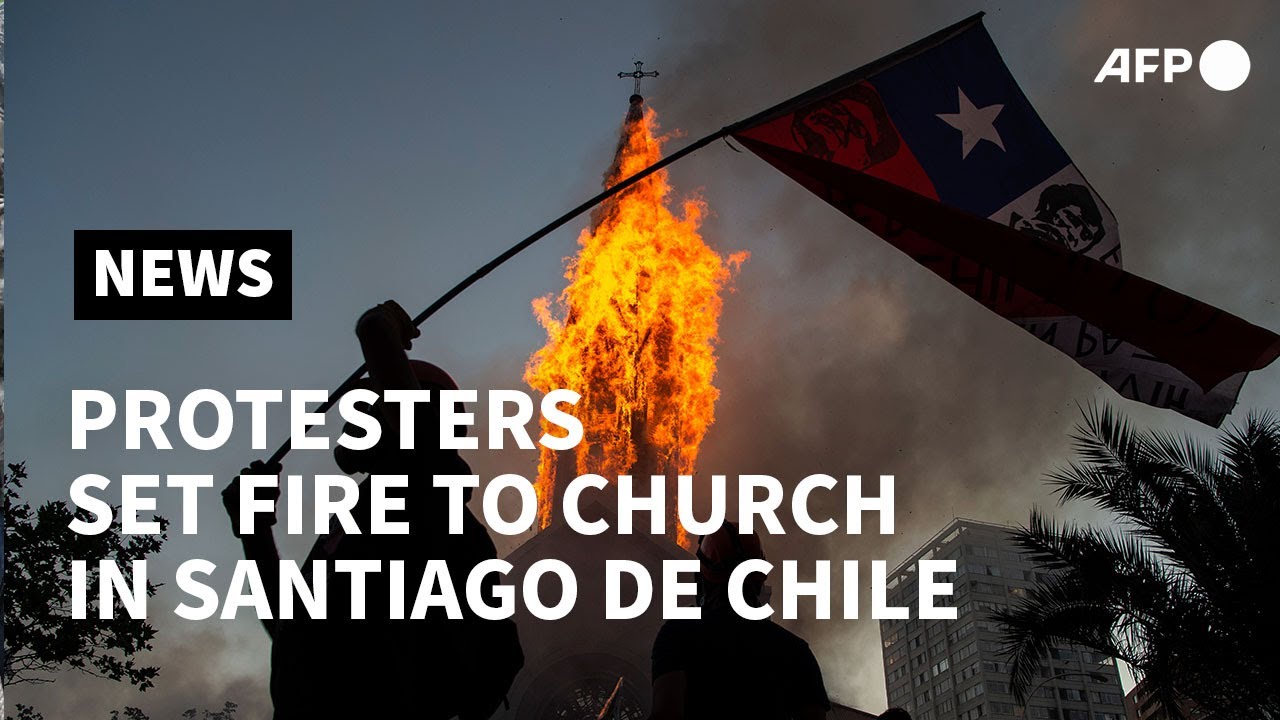 Church torched as people mark Chile protest anniversary in Santiago | AFP