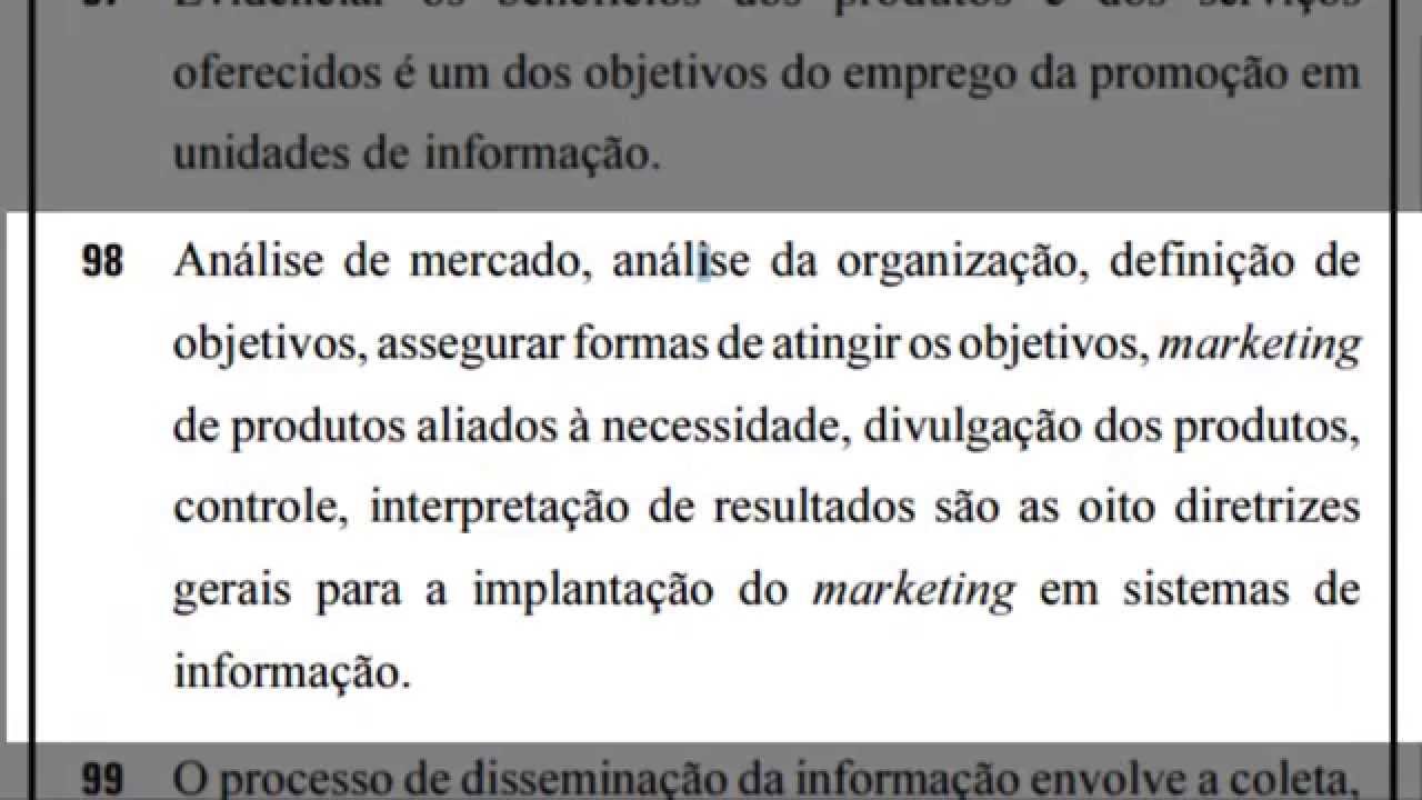 Análise de Provas em Biblioteconomia - Marketing