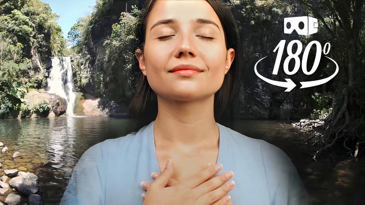 VR ASMR: SUSSURROS PARA RELAXAR NA CACHOEIRA - REALIDADE VIRTUAL 180° - MEDITAÇÃO GUIADA PARA DORMIR