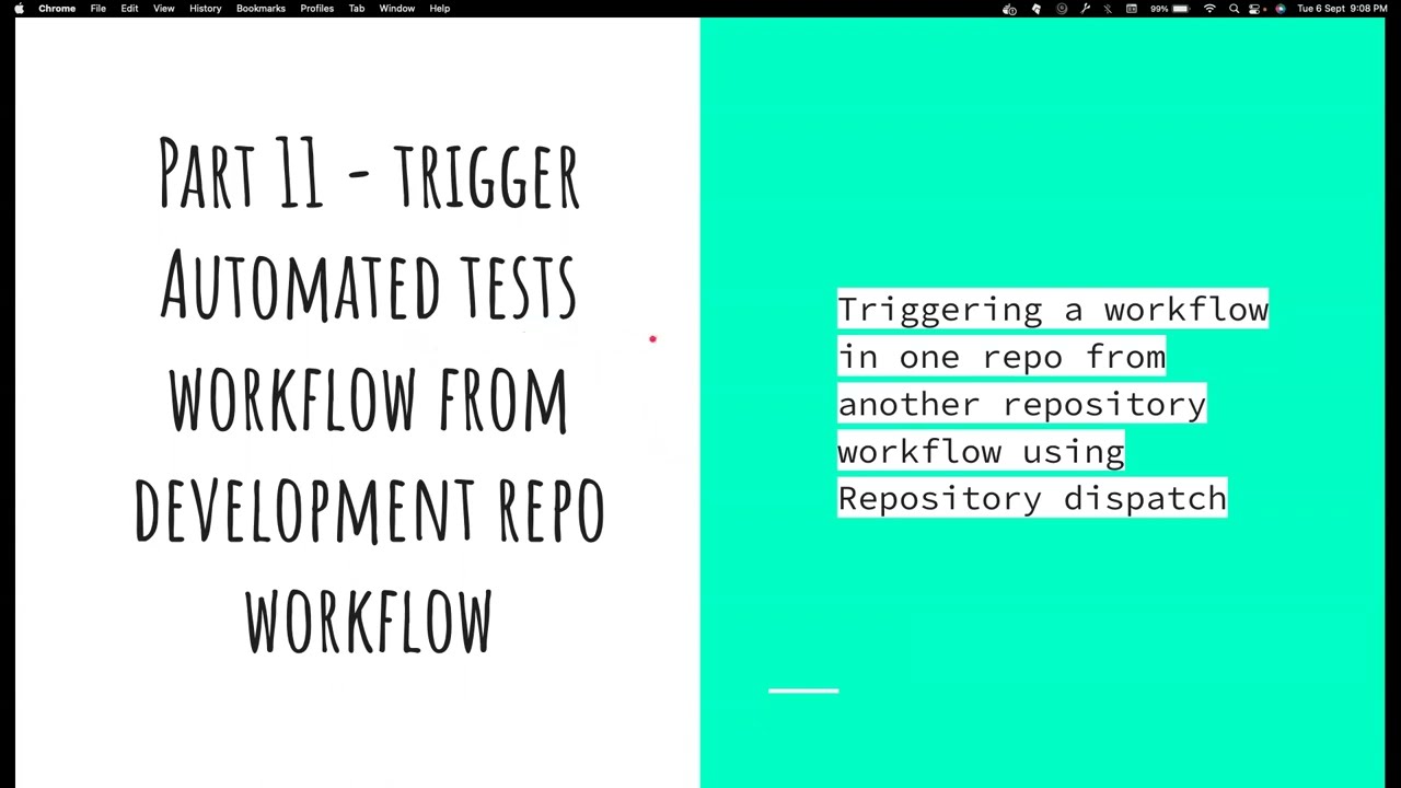 Part 11 | Trigger Automated Test workflow in one repo from Development Workflow in another repo