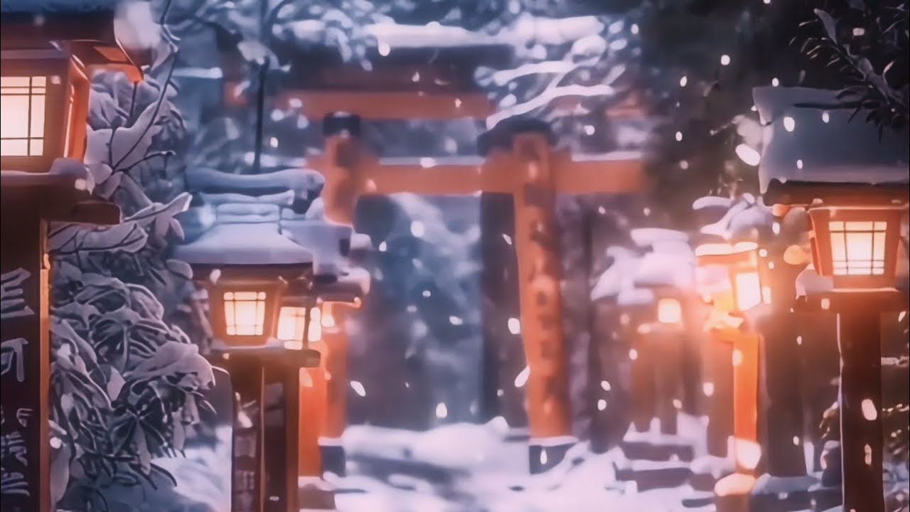 Japanese Zen Winter: Peaceful Snowy Shrine & Healing Koto ❄️⛩️ Soft Snowfall ASMR for Sleep