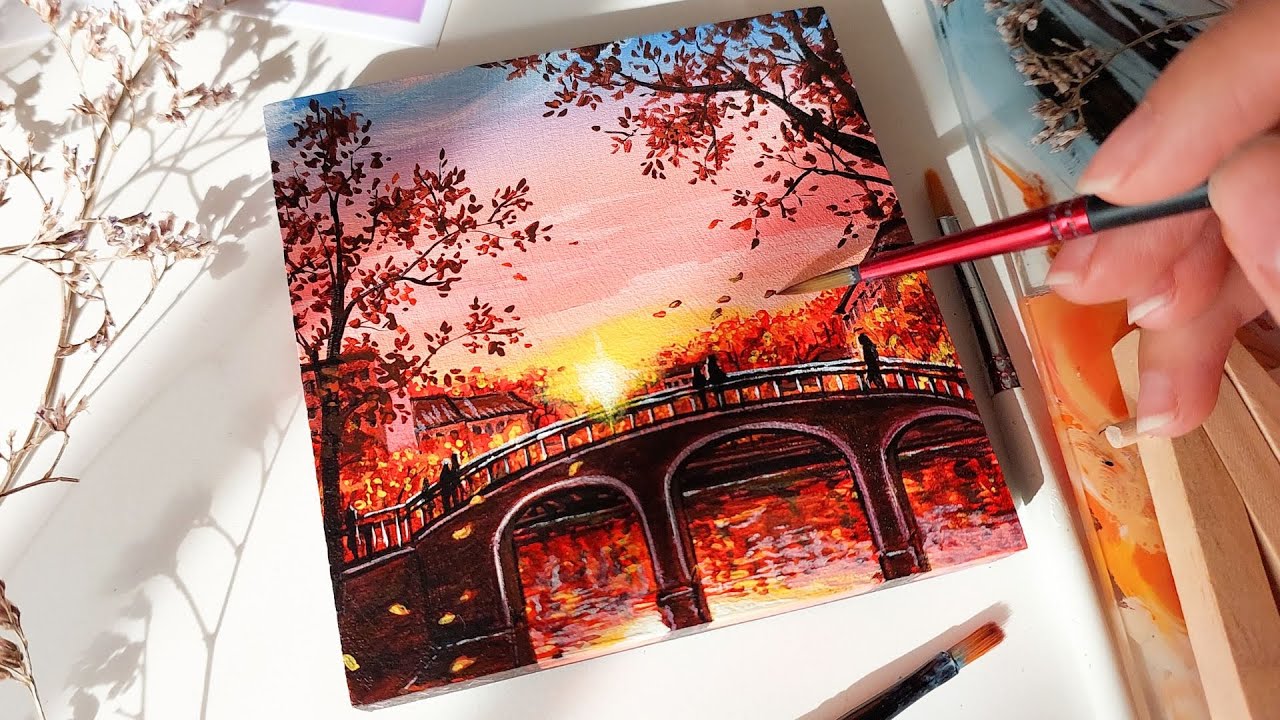 Cozy Autumn Landscape! Simple Acrylic Painting Process!