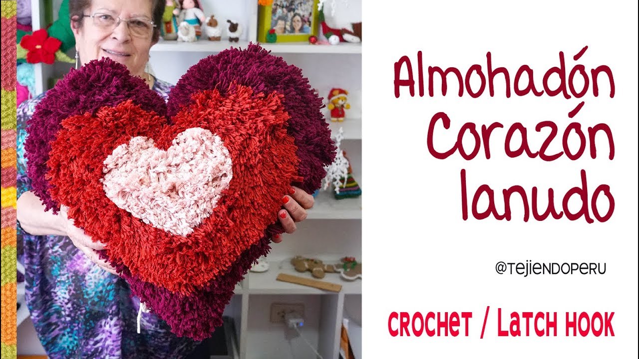 Almohadón o cojín CORAZÓN lanudo tejido a crochet 🧡Tejiendo Perú