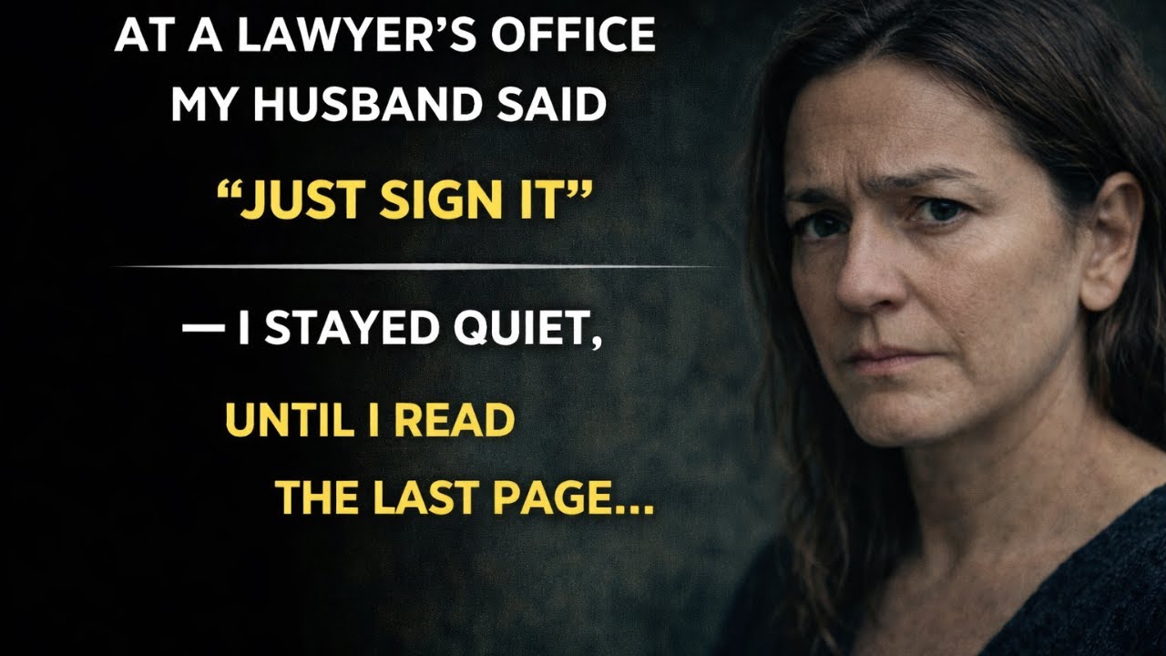 At a lawyer’s office, my husband said “just sign it” — I stayed quiet, until I read the last page…