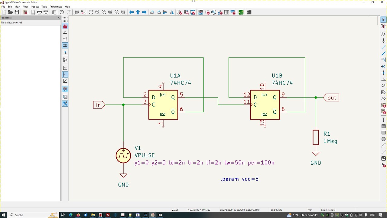ngspice in KiCad 8: Logic simulation, divide by 4 with 7474