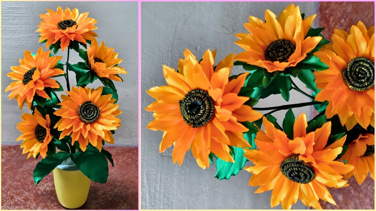 Sunflower with Satin Ribbon | Sunflower | Ribbon Sunflower | DIY Interior Flowers