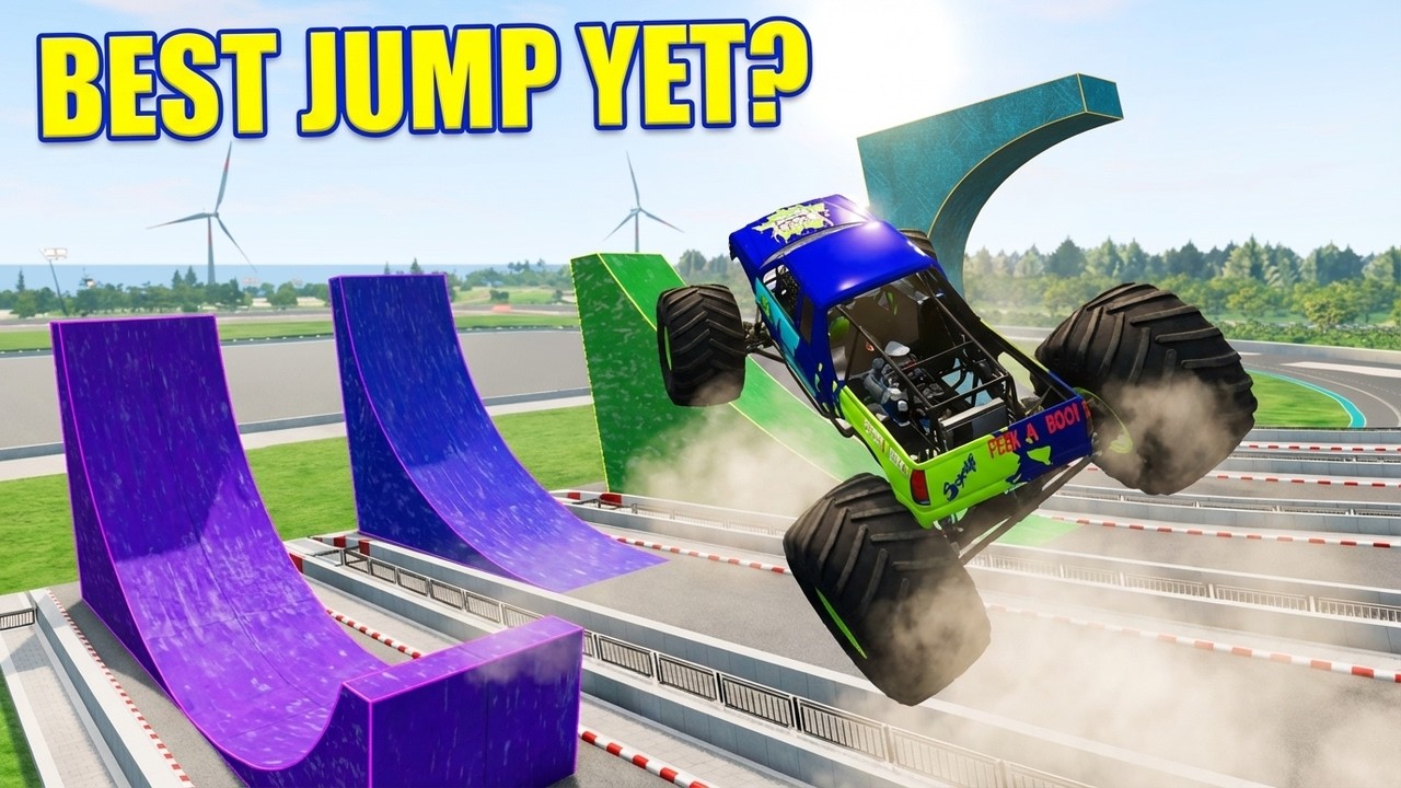 Monster Trucks vs MEGA RAMP – Who Jumps the HIGHEST? | BeamNG Drive