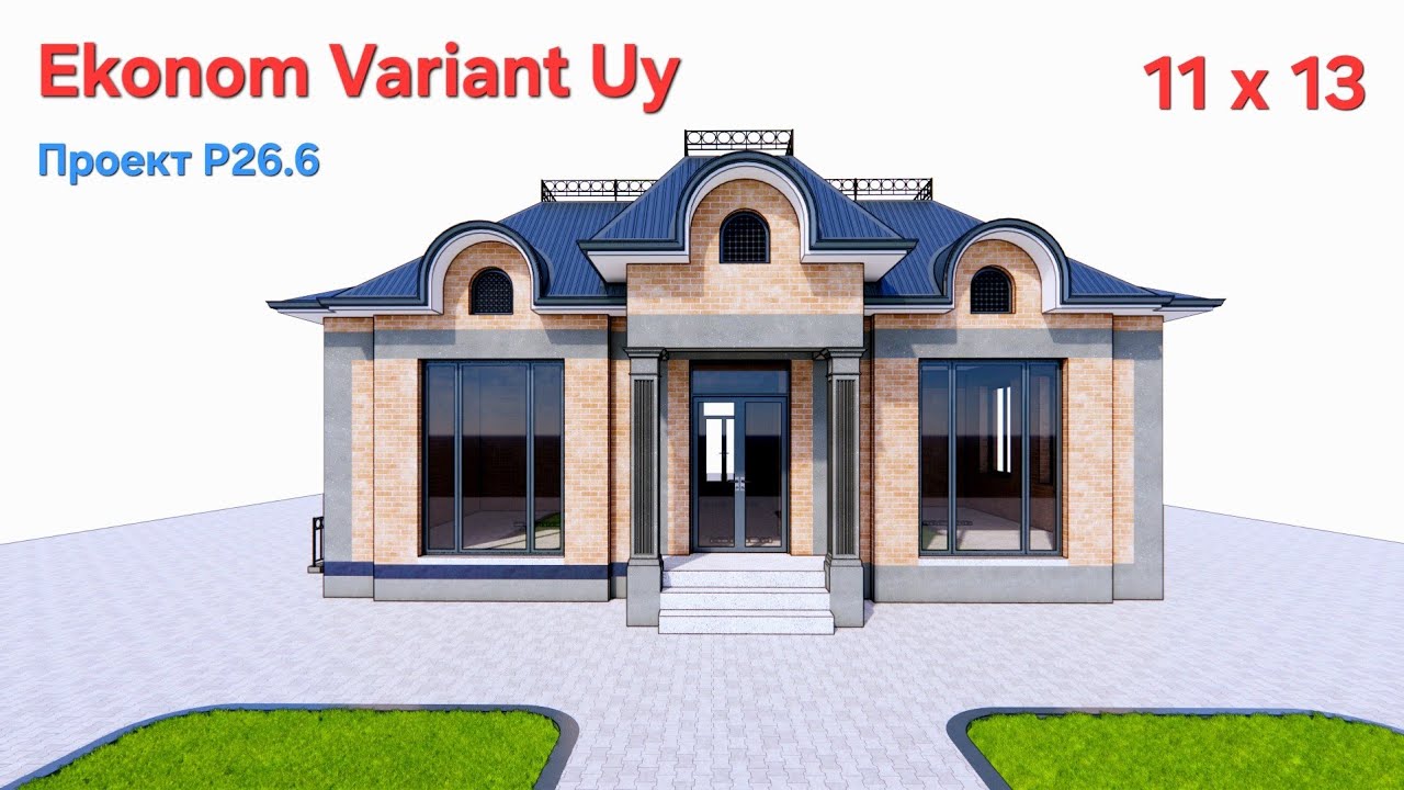 1.5 Sotix Yerga 11x13 metr 1 Qavatli 5 Xonali Ekonom Uy Loihasi