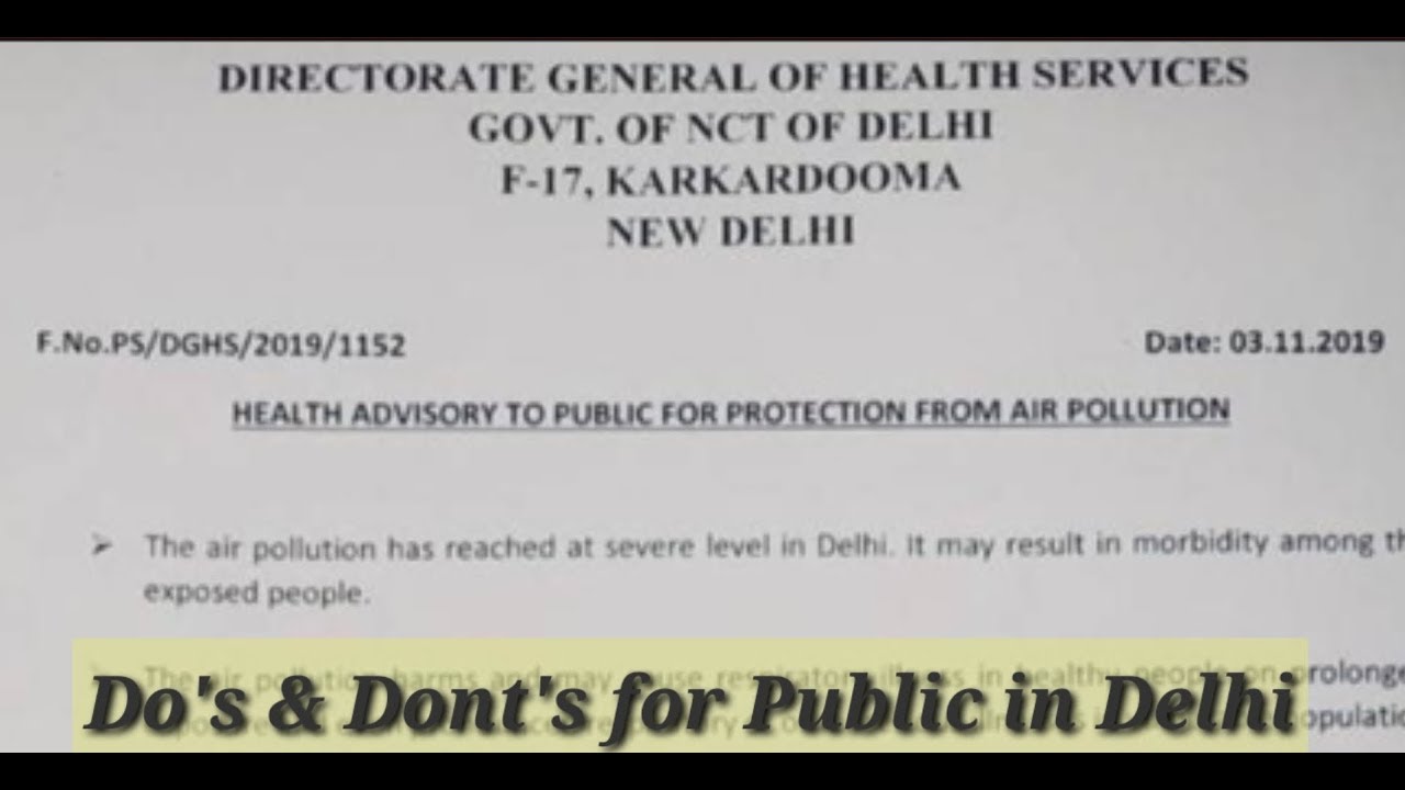 Health Advisory for Delhi Public- OFFICIAL release| Do's & Dont's