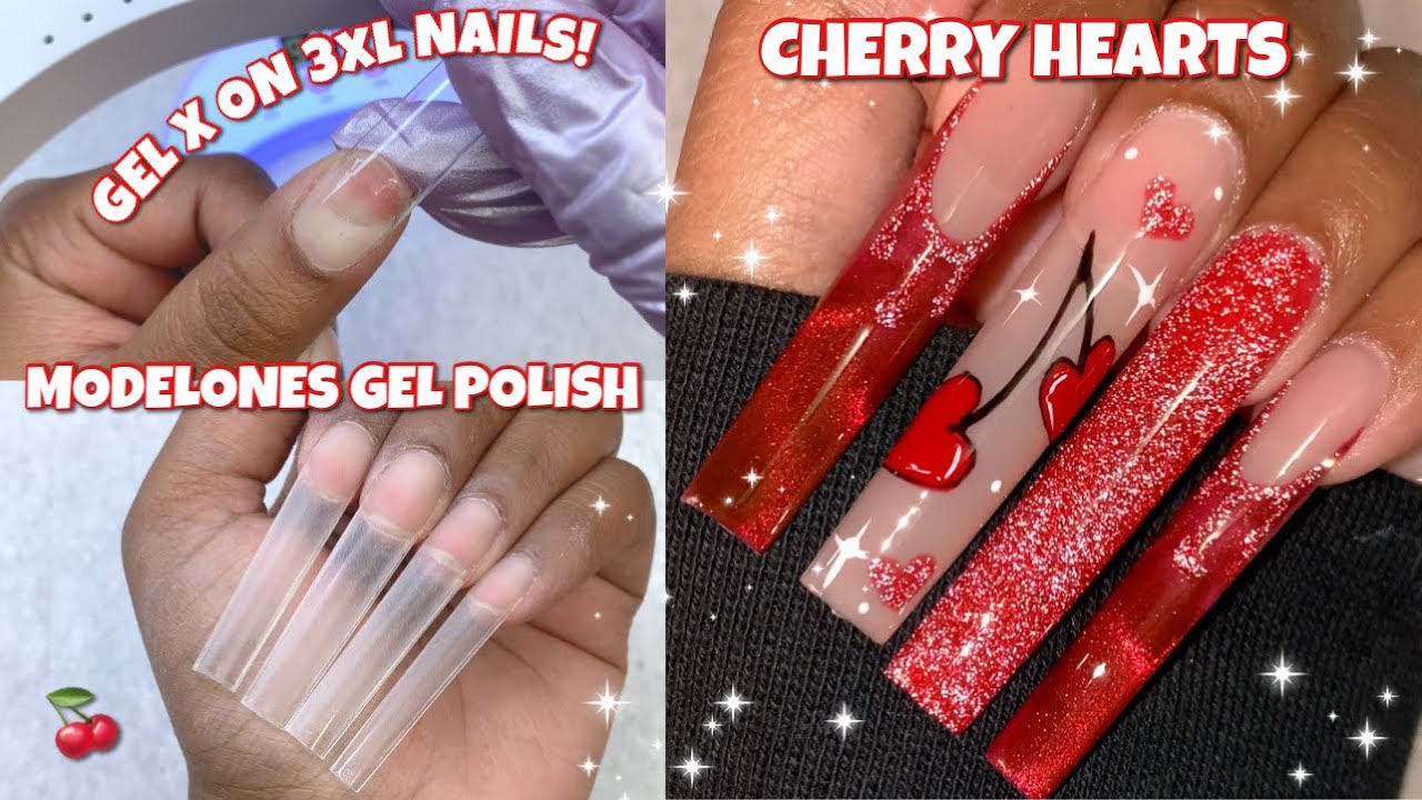 HOW TO GEL PERFECT GEL X NAILS AT HOME | MODELONES GEL POLISH SET | CHERRY HEART NAILS