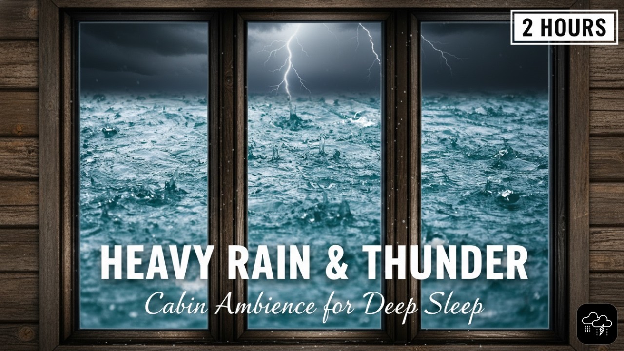Heavy Rain & Thunderstorm Sounds |  Window Cabin Ambience for Deep Sleep | 2 Hours