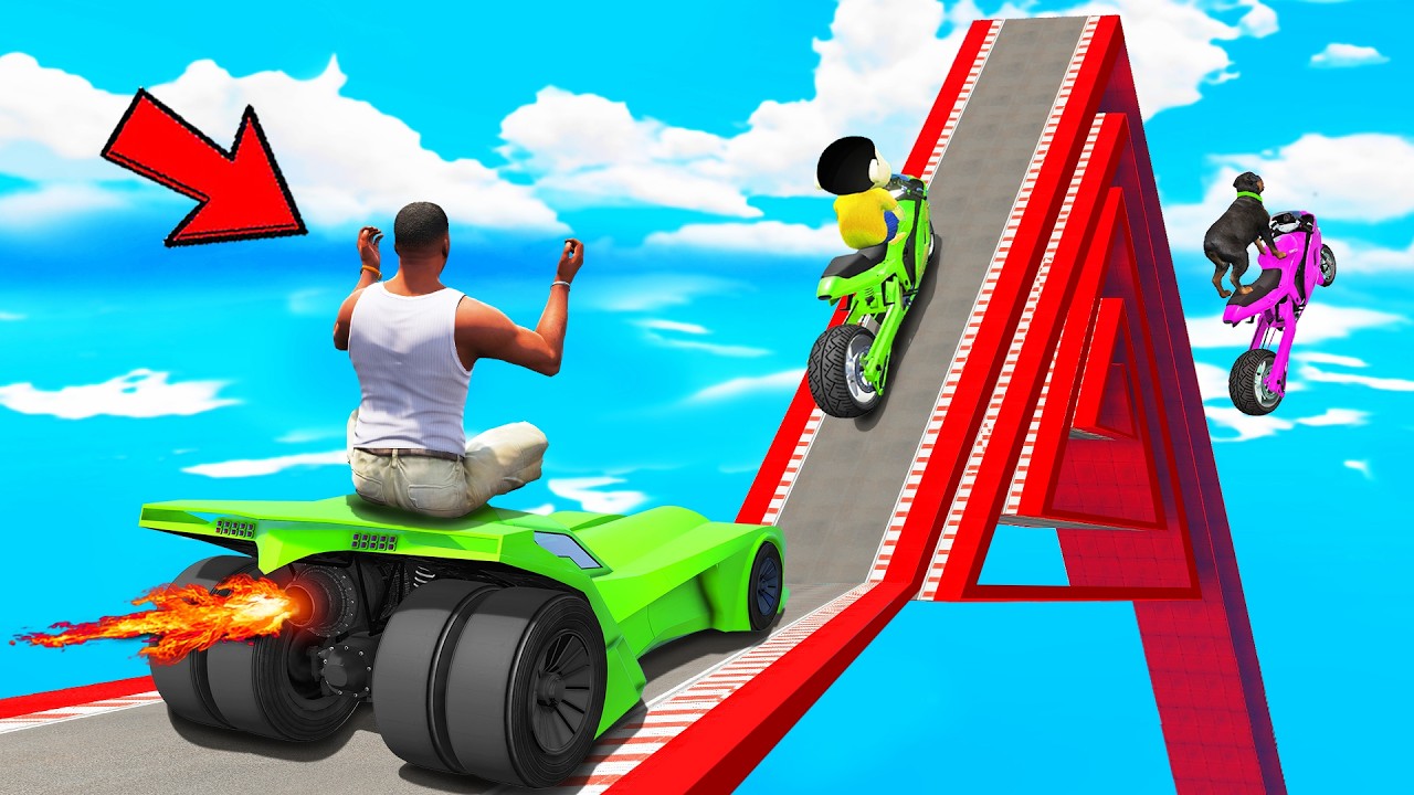 SHINCHAN AND FRANKLIN TRIED THE TRIANGULAR SPIRAL SPEED BOOSTER ROAD PARKOUR CHALLENGE GTA 5