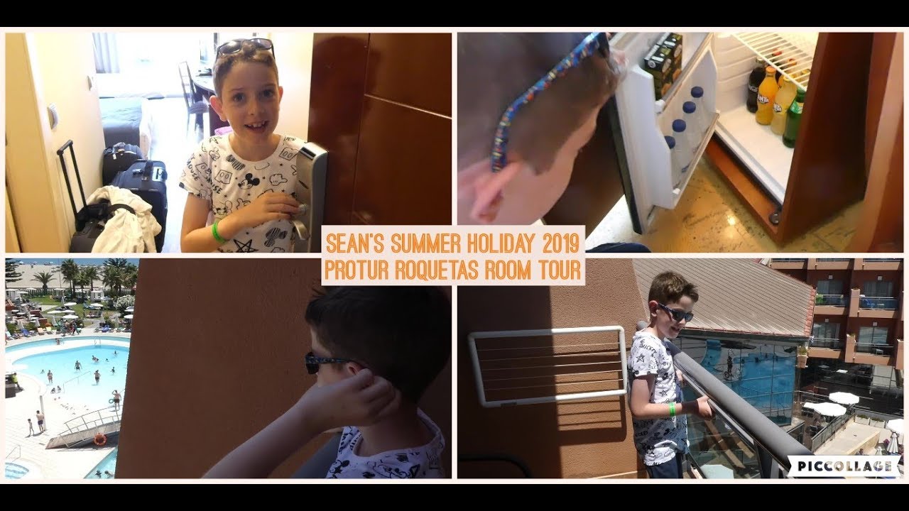 Sean shows us his room at the Protur Roquetas Hotel in Spain - July 2019
