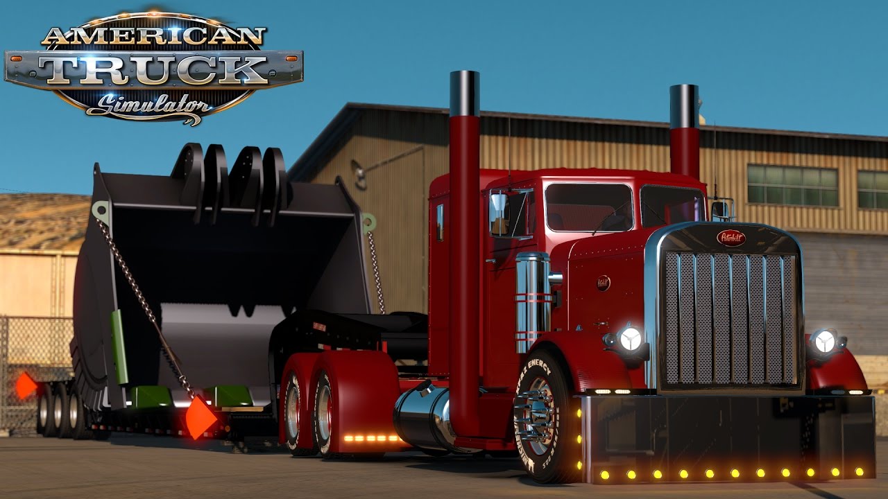 American Truck Simulator: Pete 351 moving huge 20 ton loader bucket across Barstow