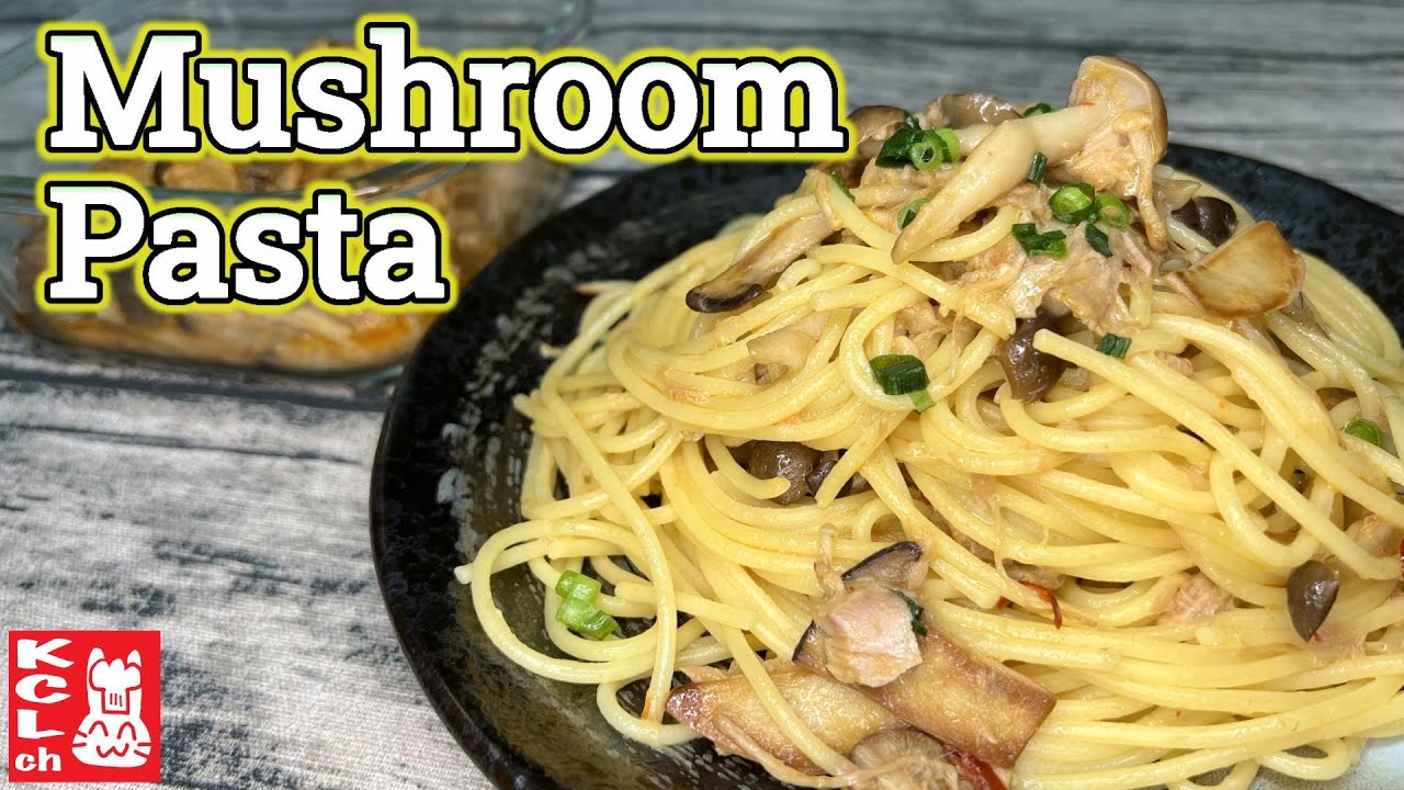 Mushroom with Tuna can Pasta 【recipe】 using Enoki, King Oyster, Buna-shimeji mushrooms