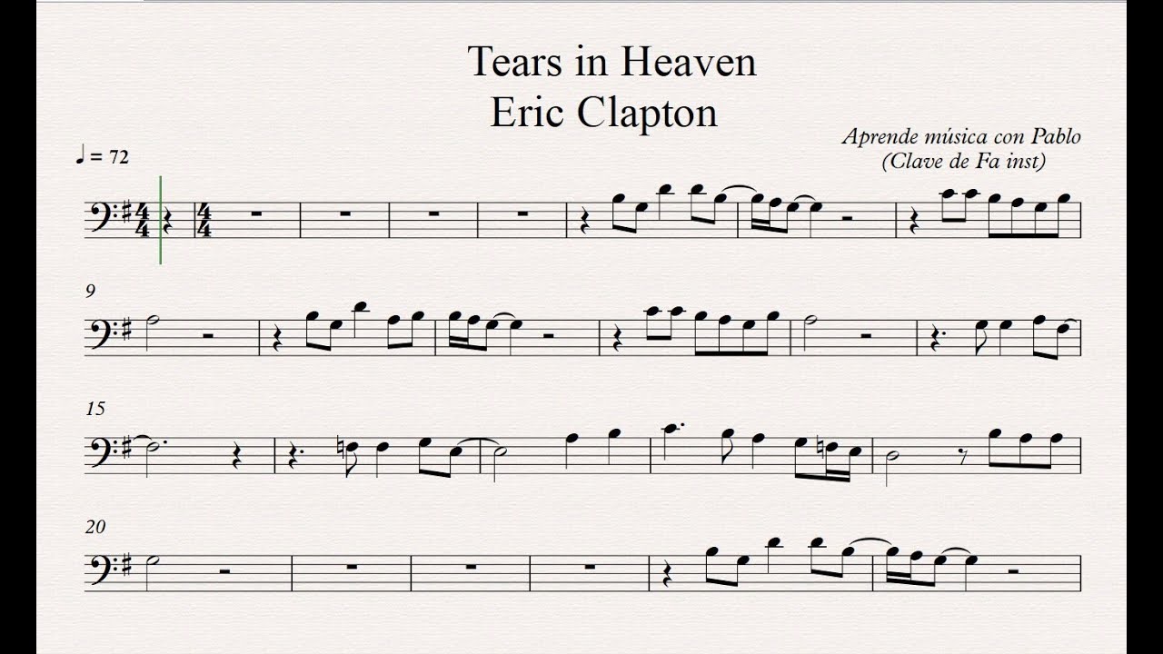 TEARS IN HEAVEN: Clave de Fa (trombón, chelo, fagot, contrabajo)(partitura/playback)