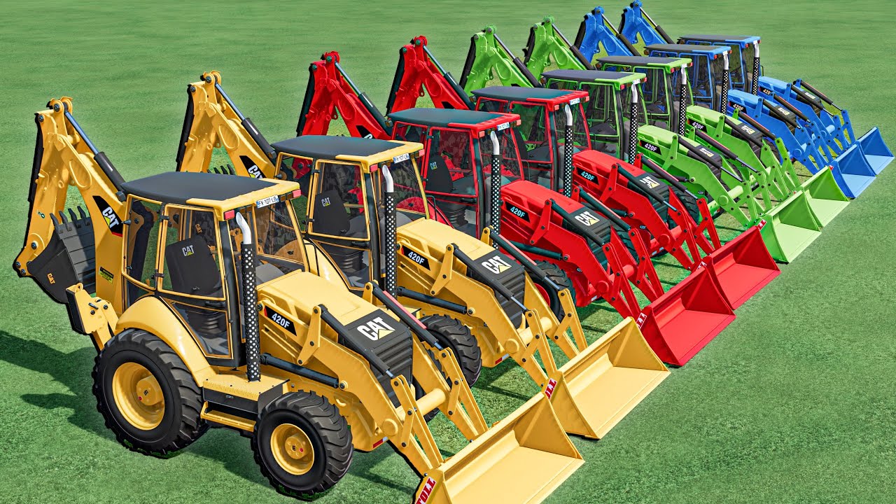 Transport with Colors - Garage Parking with CAT BACKHOE LOADER - Farming Simulator 22